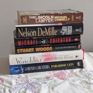 Lot of 6 Thriller Mystery Crime Novels Connelly Crichton DeMille Woods HB/PB